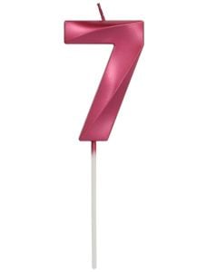 Розов металик свещ за рожден ден Folat, цифра 7