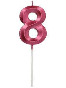 Розов металик свещ за рожден ден Folat, цифра 8