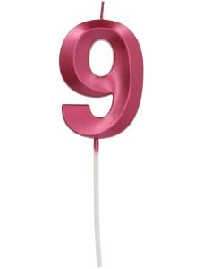 Розов металик свещ за рожден ден Folat, цифра 9