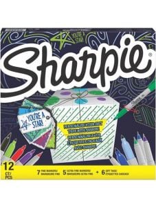 Комплект перманентни маркери Sharpie, 12 броя + 6 етикета