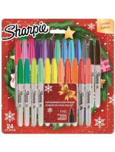 Комплект перманентни маркери Sharpie Christmas Edition, 24 цвята