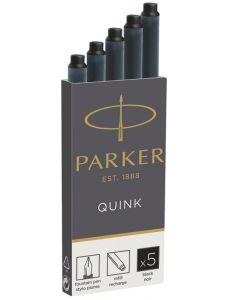Комплект 5 бр. дълги черни патрончета (пълнители) Parker за писалки, Quink - Noir