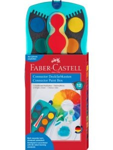 Акварелни бои Faber-Castell Conector, 12 цвята + боичка, тюркоазена палитра