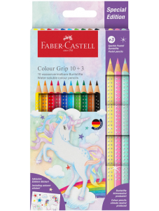 Цветни моливи Faber-Castell Grip Sparkle, 10+3 цвята