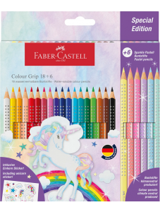 Цветни моливи Faber-Castell Grip Sparkle, 18+6 цвята
