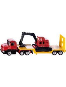 Метална играчка Siku: Камион с ремарке и хидравличен багер