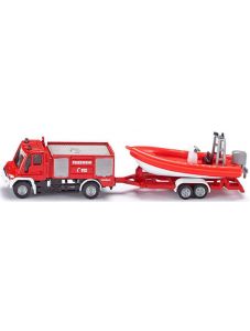 Метална играчка Siku: Пожарникарски камион с лодка