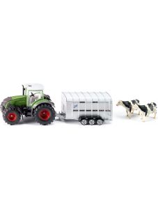 Метална играчка Siku - Трактор Massey Ferguson с ремарке и крави