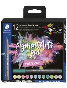 Комплект маркери Staedtler Pigment Brush Pen 371, 12 пастелни цвята