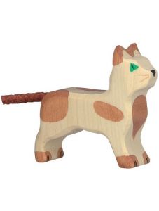 Дървена фигурка Holztiger - Малка изправена котка