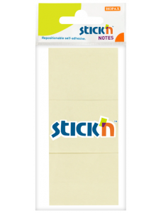 Самозалепващи пастелни листчета Stick'n, 38 х 51 мм, жълти, 3 бр.