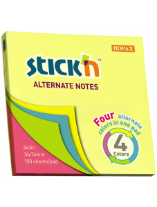 Самозалепващи неонови листчета Stick'n Alternate, 76 x 76 мм, 4 цвята