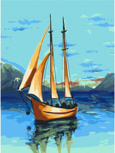 Комплект за лесно рисуване с акрилни бои Ideyka - Платноходка, 30 х 40 см.