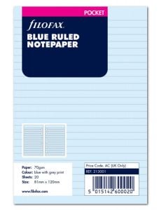 Пълнител за органайзер Filofax Pocket - 20 сини линирани листа с широки редове