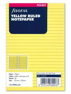 Пълнител за органайзер Filofax Pocket - 20 жълти линирани листа с широки редове