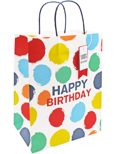 Подаръчна крафт торбичка Eurowrap - Рожден ден, цветни точки, малка