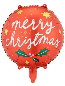 Коледен фолиев балон PartyDeco - Весела Коледа, червен
