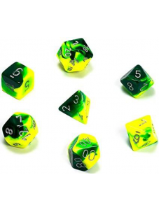 Комплект зарчета за настолни игри Chessex: Green-Yellow/Silver, 7 бр.