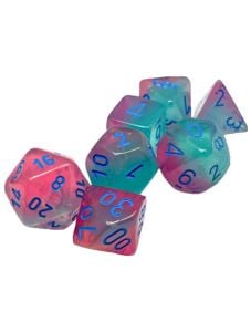 Комплект зарчета за ролеви игри Chessex: Gemini Polyhedral Green-Pink/Blue, 7бр.
