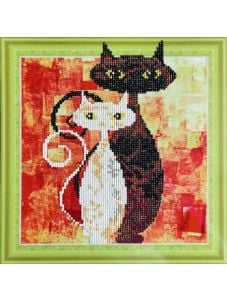 Картина с частична диамантена мозайка - Влюбени котки