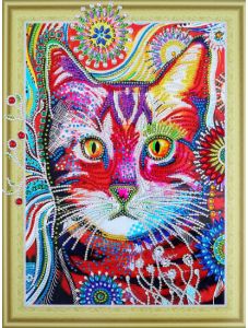 Диамантено пано с частична мозайка - Котка