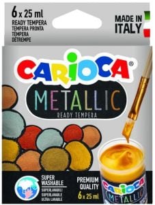 Комплект темперни бои Carioca, 6 цвята металик в бурканчета