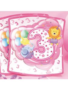 Розови чинии за рожден ден - 3 години, 19 см.