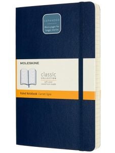 Класически тефтер Moleskine Expanded Sapphire Blue с меки корици и линирани страници