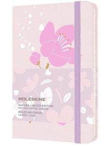 Джобен тефтер Moleskine Sakura с твърди корици и линирани страници, размер 9 x 14 см.