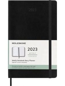 Класически черен седмичен тефтер - органайзер Moleskine Diary Black за 2023 г. с меки корици