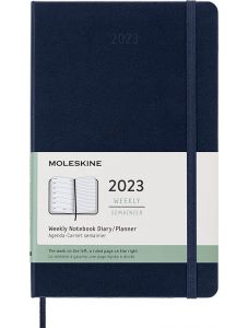 Класически син седмичен тефтер - органайзер Moleskine Sapphire Blue за 2023 г. с твърди корици