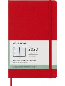 Класически червен седмичен тефтер - органайзер Moleskine Scarlet Red за 2023 г. с твърди корици
