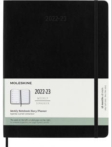 Голям черен седмичен тефтер - органайзер Moleskine Diary Black за 18 месеца - юли 2022 / декември 2023 г. с твърди корици