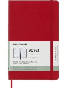 Червен седмичен тефтер - органайзер Moleskine Diary Scarlet Red за 18 месеца - юли 2022 / декември 2023 г. с твърди корици