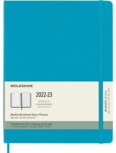 Голям син седмичен тефтер - органайзер Moleskine Diary Manganese Blue за 18 месеца - юли 2022 / декември 2023 г. с твърди корици