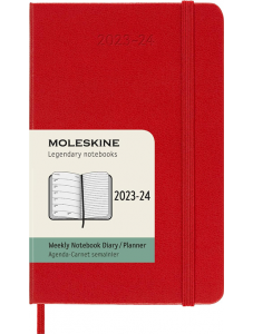 Джобен червен седмичен тефтер - органайзер Moleskine Classic за 2023/2024г. с твърди корици