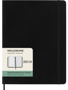 Голям черен XL седмичен тефтер - органайзер Moleskine Classic за 2023/2024г. с меки корици