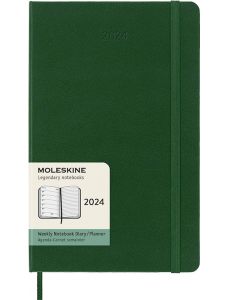 Голям зелен седмичен тефтер - органайзер Moleskine Classic за 2024 г. с твърди корици