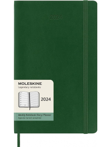 Голям зелен седмичен тефтер - органайзер Moleskine Classic за 2024 г. с мека корица
