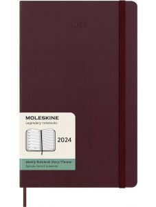 Голям бордо седмичен тефтер - органайзер Moleskine Classic за 2024 г. с твърди корици