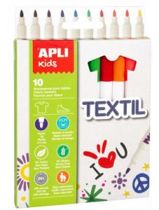 Комплект маркери за текстил Apli Kids, 10 цвята