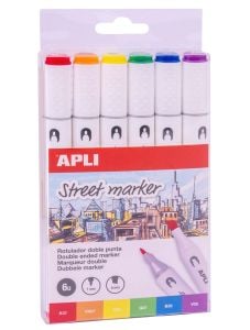 Двустранни маркери Apli Street, 6 цвята
