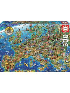 Пъзел Educa: Необикновена карта на Европа, 500 части