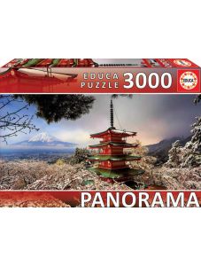Панорамен пъзел Educa: Планината Фуджи и Чурието Пагода, 3000 части