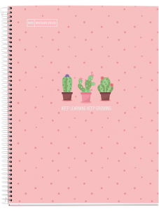 Тетрадка Miquelrius Cactus A4 със спирала, 80 листа, широки редове, розова