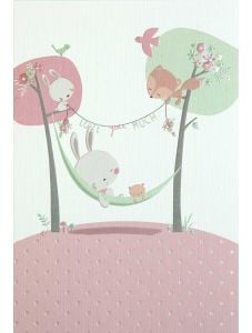 Картичка Busquets за бебе: Зайче в хамак, розова