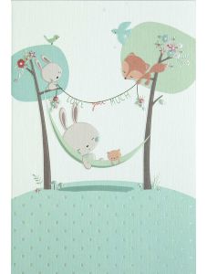 Картичка Busquets за бебе: Зайче в хамак, синя