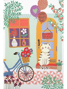 Картичка Busquets за рожден ден: Котка пред вратата
