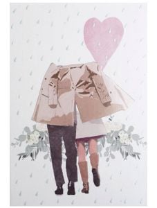 Картичка Busquets за сватба: Младоженци под дъжда