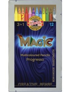 Комплект многоцветни моливи Koh-I-Noor Magic, 12 цвята в метална кутия